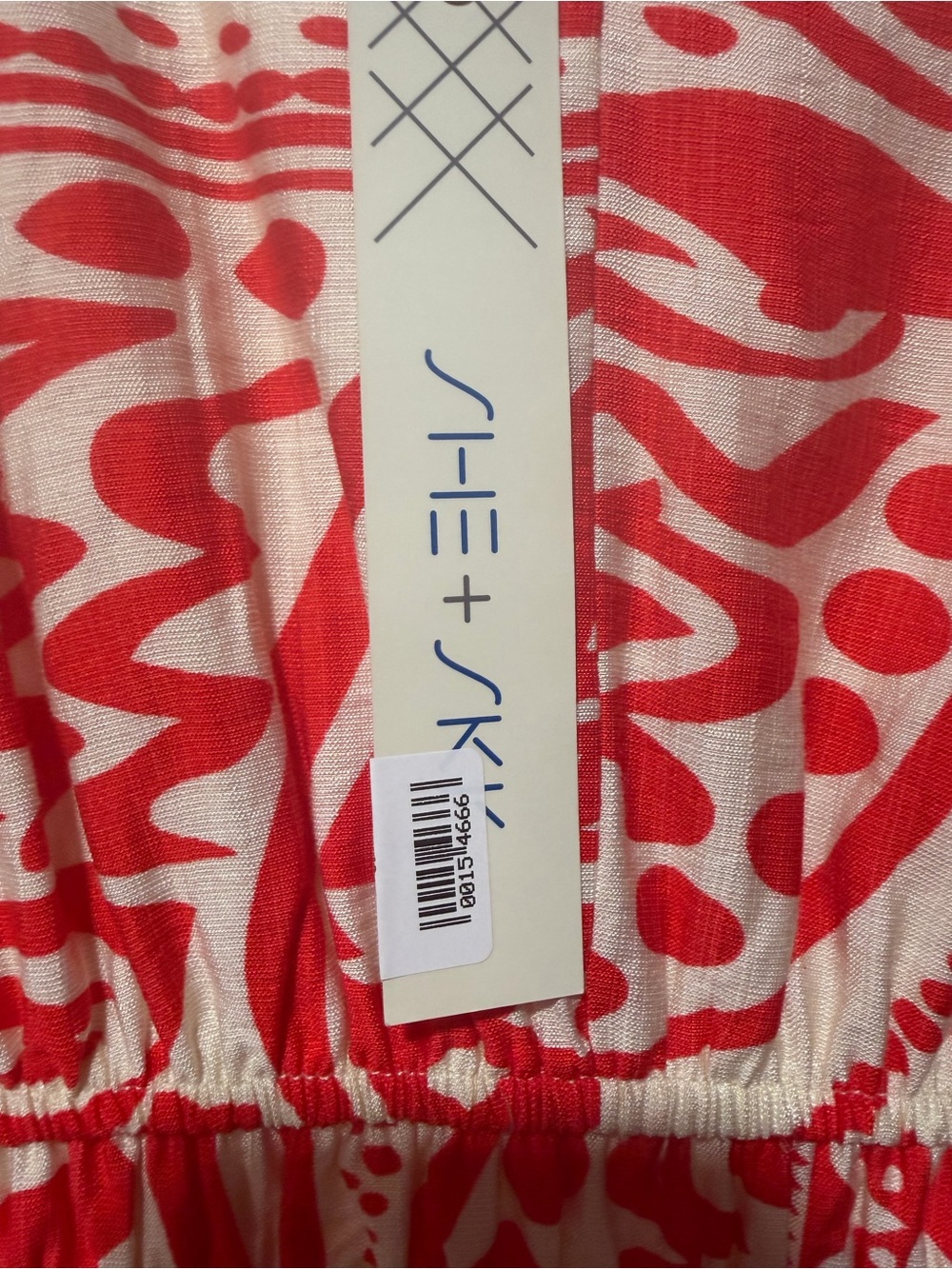 NWT She + Sky Red White Print Smocked Puff Sleeve Midi Dress Size Small - Picture 6 of 8